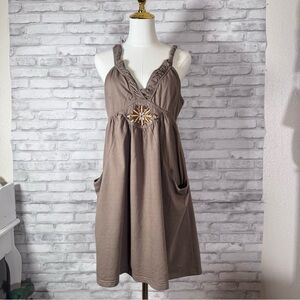 Mark. Boho Beaded Forest Green Hippie Ruffle Tunic Dress